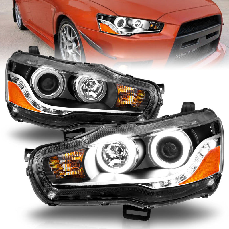 ANZO 2008-2015 Mitsubishi Lancer Projector Headlights w/ Halo Black (CCFL) - 121428