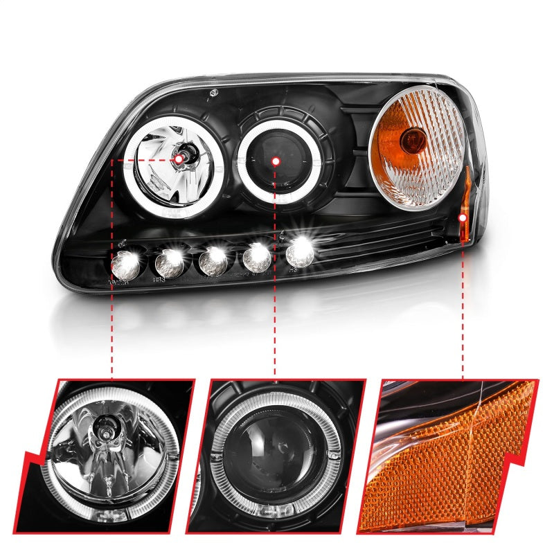 ANZO 1997.5-2003 Ford F-150 Projector Headlights w/ Halo and LED - 111031