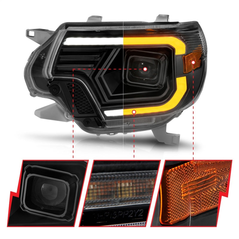 ANZO 12-15 Toyota Tacoma Projector Headlights - w/ Light Bar - 111556
