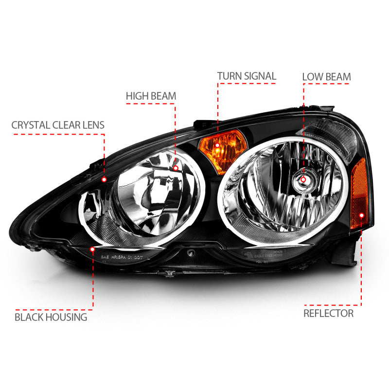 ANZO 2002-2004 Acura Rsx Crystal Headlights Black - 121209