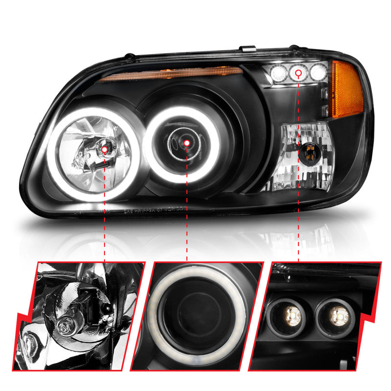ANZO 1995-2001 Ford Explorer Projector Headlights w/ Halo Black 1 - 111132