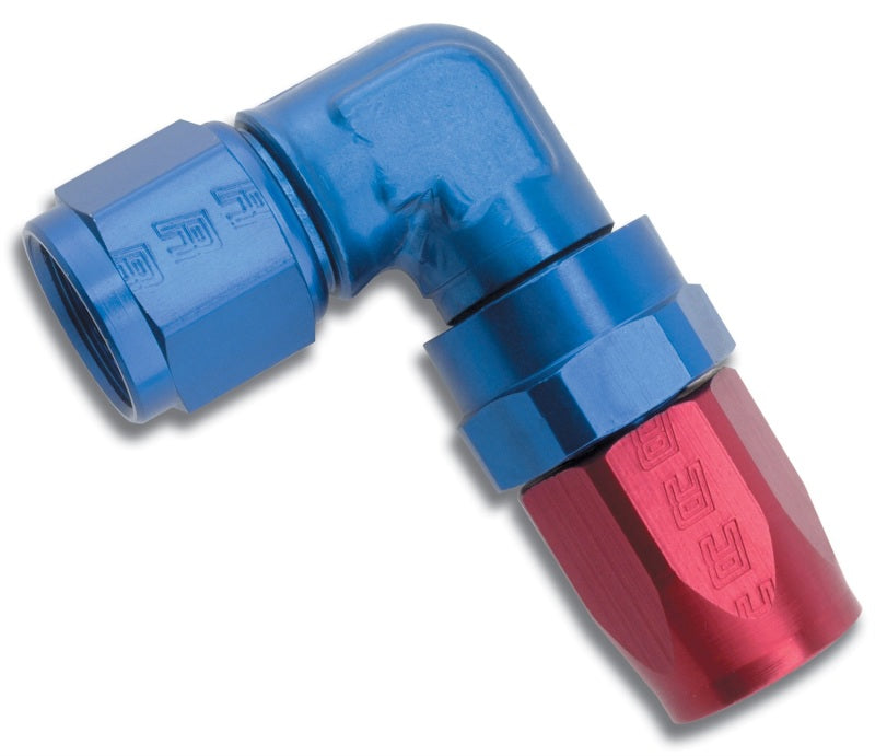 Russell Performance -12 AN Red/Blue 90 Degree Forged Aluminum Swivel - 613670