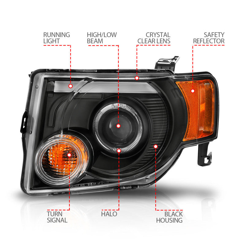 ANZO 2008-2012 Ford Escape Projector Headlights w/ Halo Black - 111355