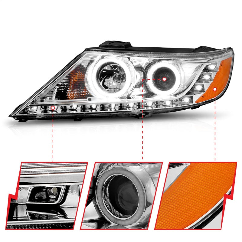 ANZO 2011-2013 Kia Sorento Projector Headlights w/ Halo Chrome (CCFL) - 111249