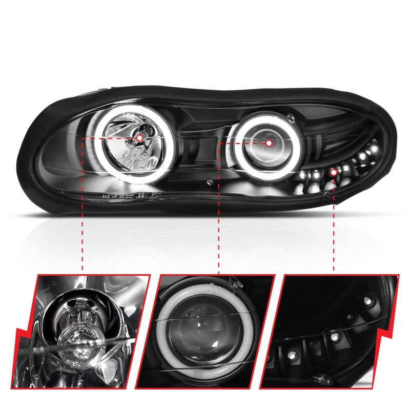 ANZO 1998-2002 Chevrolet Camaro Projector Headlights w/ Halo Black - 121160