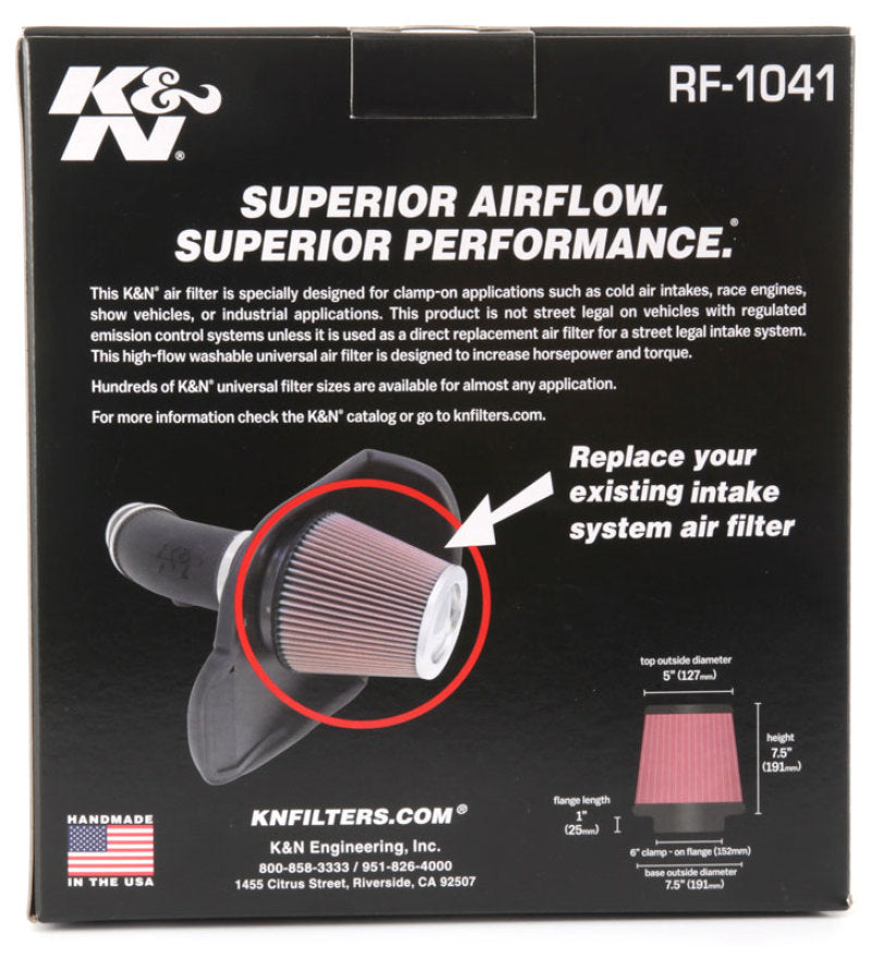 K&N Round Tapered Universal Air Filter 6 inch Flange 7 - RF-1041