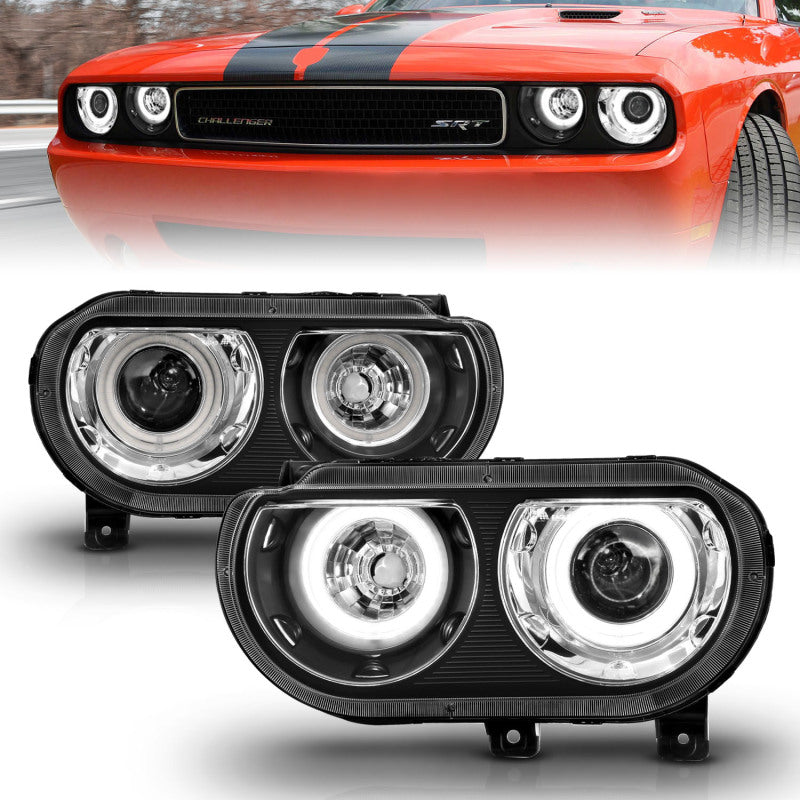 ANZO 2008-2014 Dodge Challenger Projector Headlights w/ Halo Black (CCFL) - 121308
