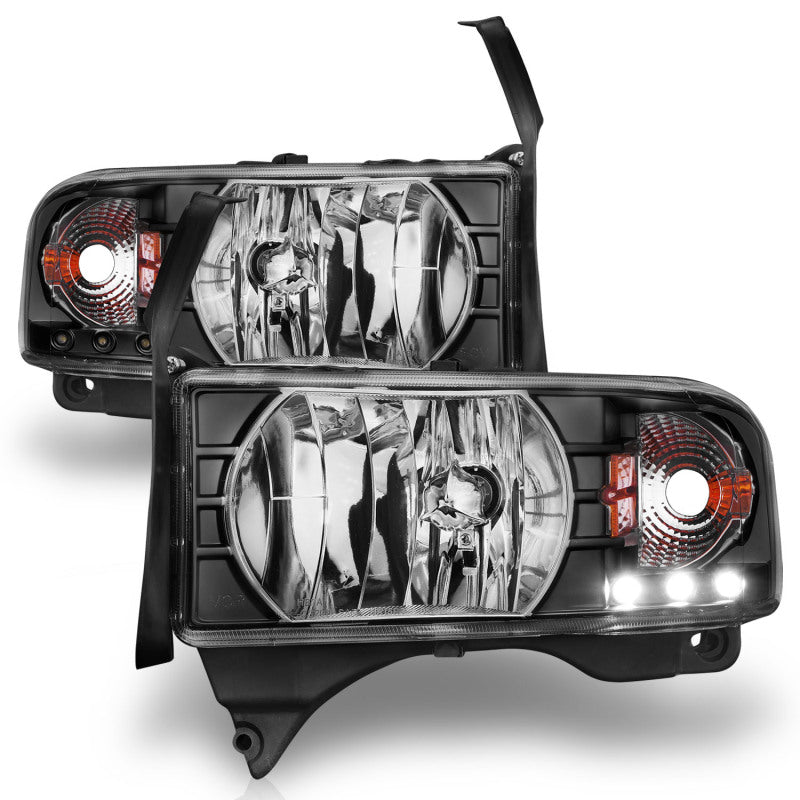ANZO 1994-2001 Dodge Ram Crystal Headlights Black w/ LED - 111205