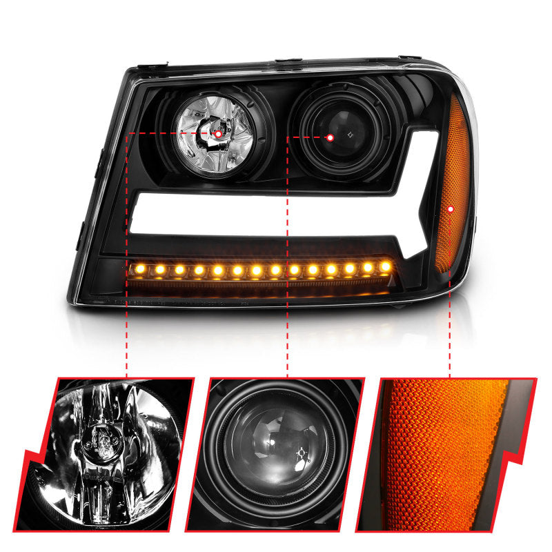 ANZO 2006-2009 Chevrolet Trailblazer Projector Headlights w/ Plank Style Design - 111390