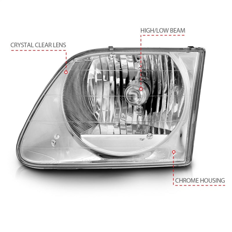 ANZO 1997-2003 Ford F-150 Crystal Headlights Chrome - 111030