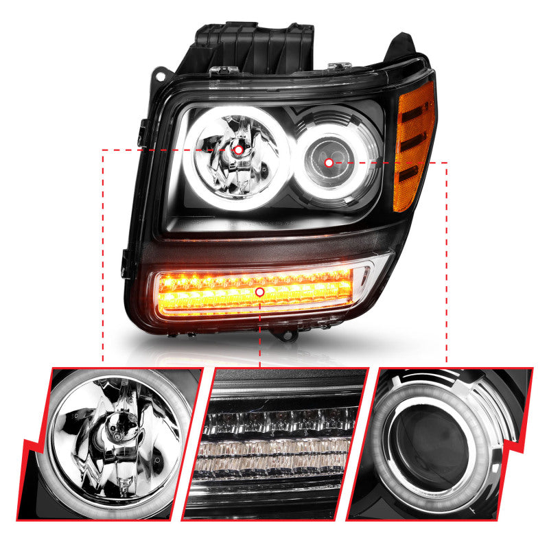ANZO 2007-2012 Dodge Nitro Projector Headlights w/ Halo Black (CCFL) - 111145