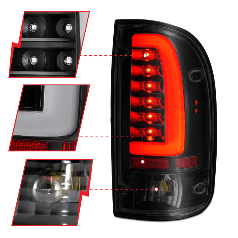 ANZO 1995-2000 Toyota Tacoma LED Taillights Black Housing Smoke Lens - 311354