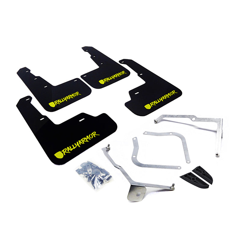 Rally Armor 15-21 Subaru WRX/STI Black Mud Flap Green Altered - MF32-UR-BLK/CGN-X