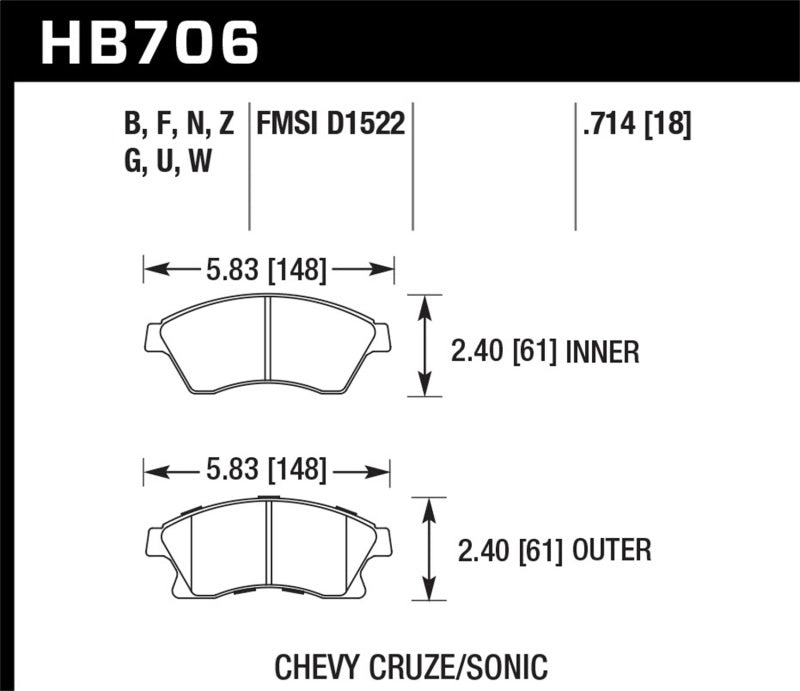 Hawk 11-12 Chevy Cruze Eco/LS/1LT/2LT/LTZ / 12 Sonic LS/LT/LTZ HP - HB706N.714