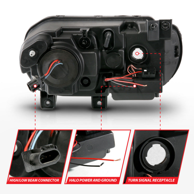 ANZO 2008-2014 Dodge Challenger Projector Headlights w/ Halo Black (CCFL) - 121308
