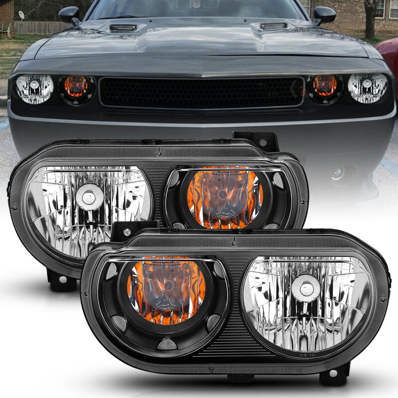 ANZO 2008-2014 Dodge Challenger Crystal Headlights Black - 121526