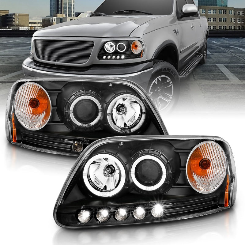 ANZO 1997.5-2003 Ford F-150 Projector Headlights w/ Halo and LED - 111031