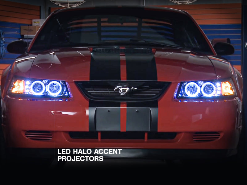 Raxiom 99-04 Ford Mustang Dual LED Halo Projector Headlights- Chrome - 49114