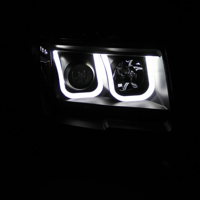 ANZO 2009-2014 Ford F-150 Projector Headlights w/ U-Bar Black - 111263