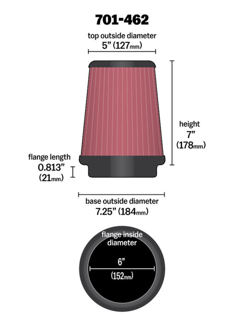 Airaid Universal Air Filter - Cone 6 x 7-1/4 x - 701-462