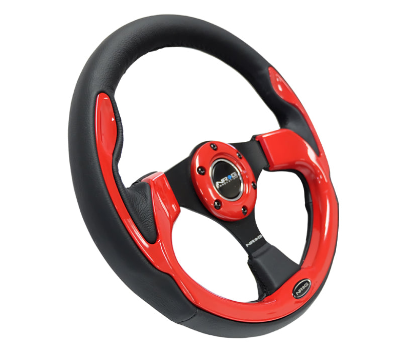 NRG Reinforced Steering Wheel (320mm) Blk w/Red Trim & 5mm - RST-001RD.