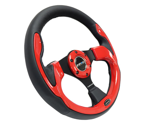 NRG Reinforced Steering Wheel (320mm) Blk w/Red Trim & 5mm - RST-001RD.
