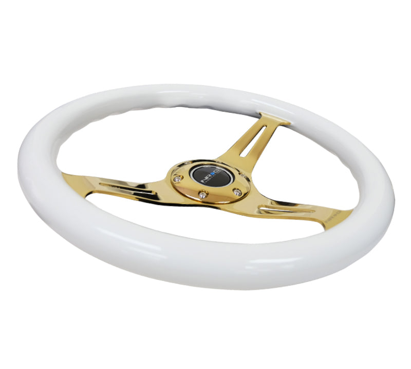 NRG Classic Wood Grain Steering Wheel (350mm) White Grip w/Chrome - ST-015CG-WT.