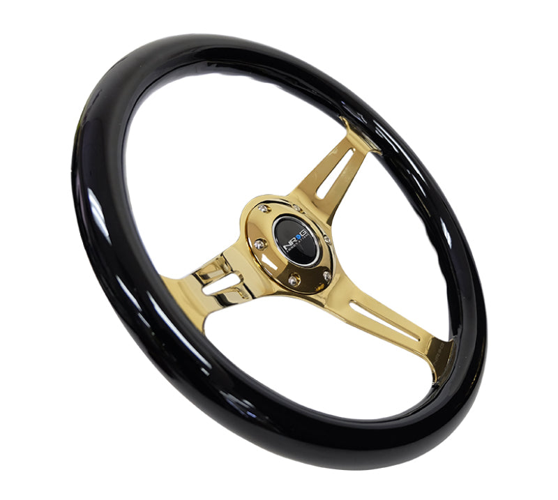 NRG Classic Wood Grain Steering Wheel (350mm) Black Grip w/Chrome - ST-015CG-BK.
