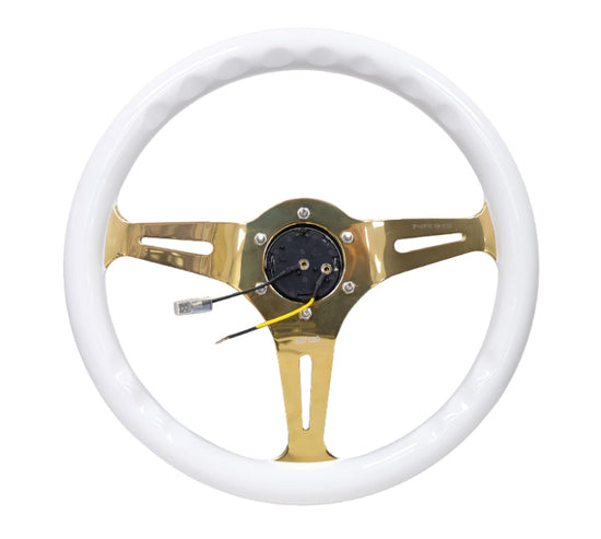 NRG Classic Wood Grain Steering Wheel (350mm) White Grip w/Chrome - ST-015CG-WT.