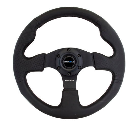 NRG Reinforced Steering Wheel (320mm) Black Leather w/Black Stitching - RST-012R.