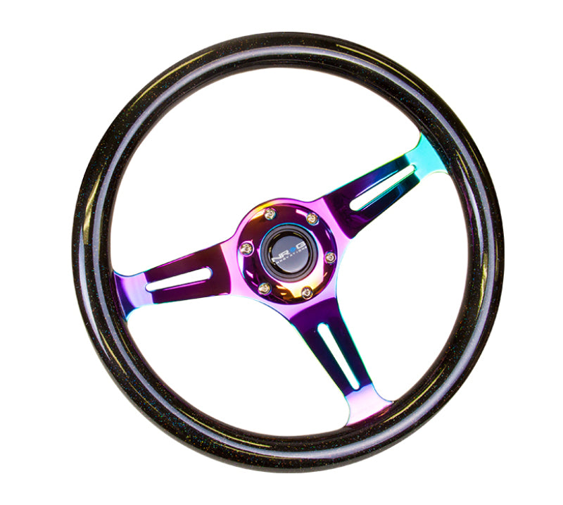 NRG Classic Wood Grain Steering Wheel (350mm) Black Sparkle/Galaxy Color - ST-015MC-BSB.