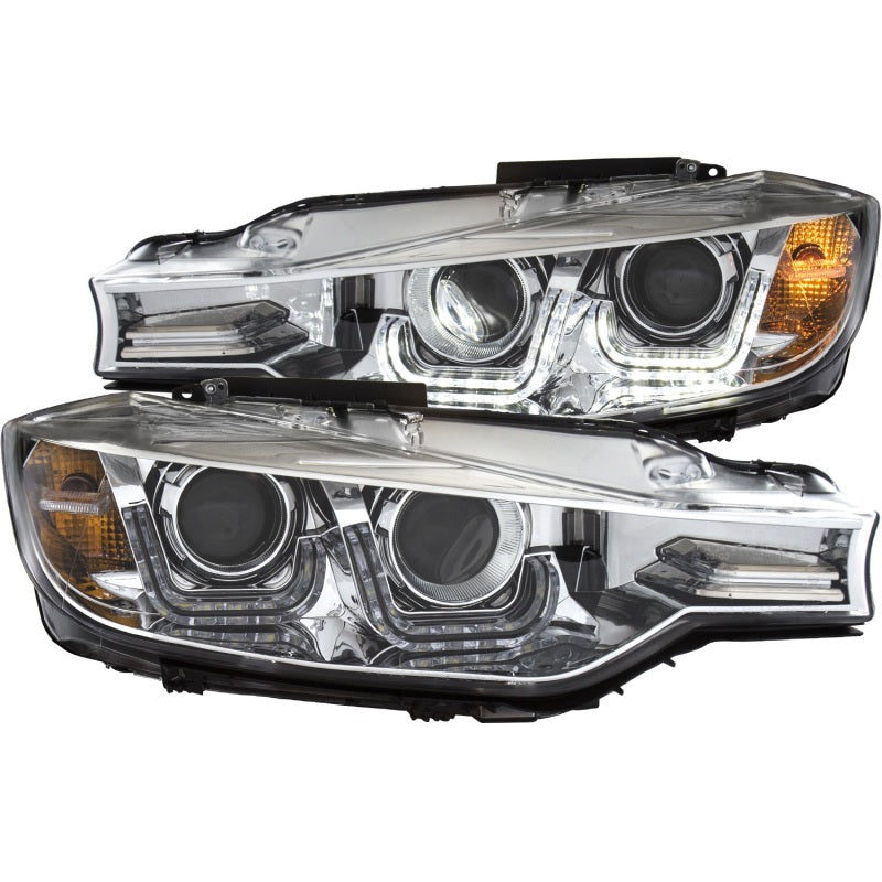 ANZO 2012-2015 BMW 3 Series Projector Headlights w/ U-Bar Chrome - 121507