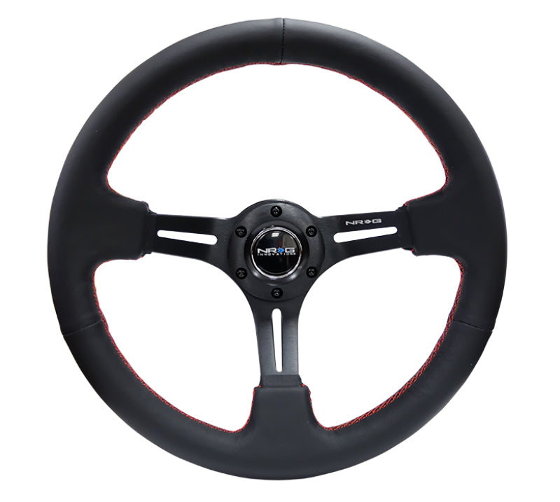 NRG Reinforced Steering Wheel (350mm / 3in. Deep) Black Leather/Red - RST-018R-RS.