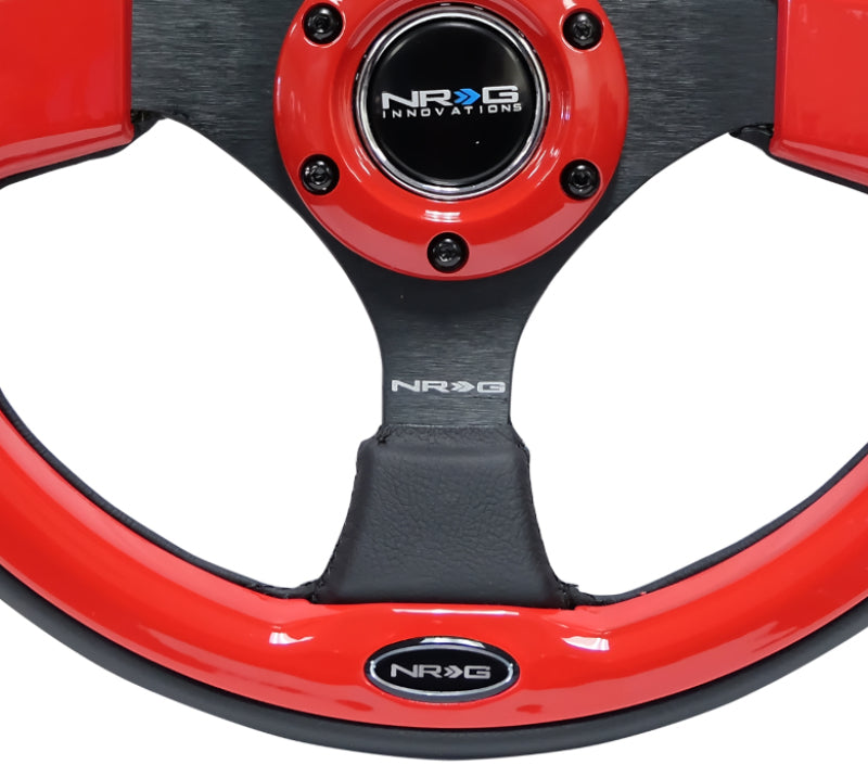 NRG Reinforced Steering Wheel (320mm) Blk w/Red Trim & 5mm - RST-001RD.