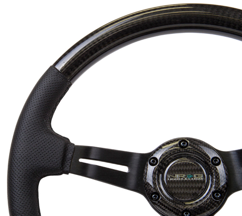 NRG Carbon Fiber Steering Wheel (350mm / 1.5in. Deep) Leather - ST-010CFBS.