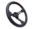 NRG Reinforced Steering Wheel (350mm / 3in. Deep) Black Leather/Red - RST-018R-RS.