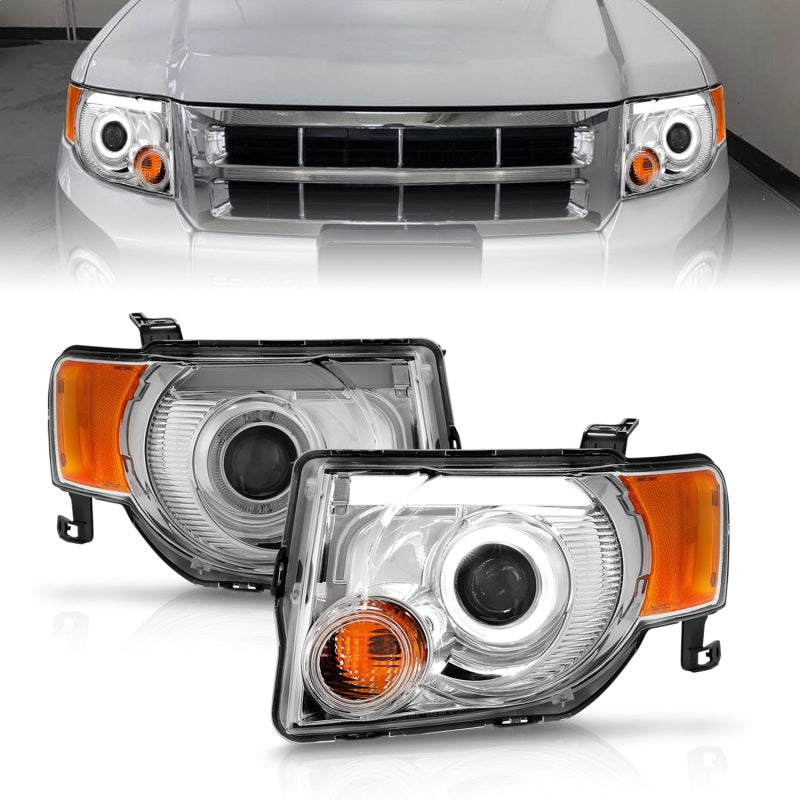 ANZO 2008-2012 Ford Escape Projector Headlights w/ Halo Chrome - 111356