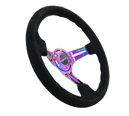 NRG Reinforced Steering Wheel (350mm / 3in. Deep) Blk Suede/Blk - RST-018S-MCBS.