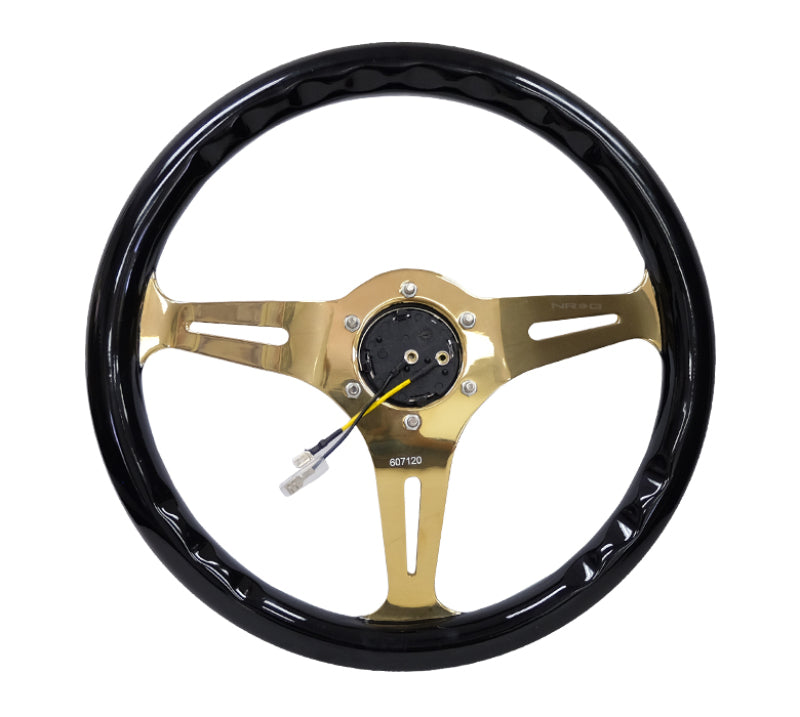 NRG Classic Wood Grain Steering Wheel (350mm) Black Grip w/Chrome - ST-015CG-BK.