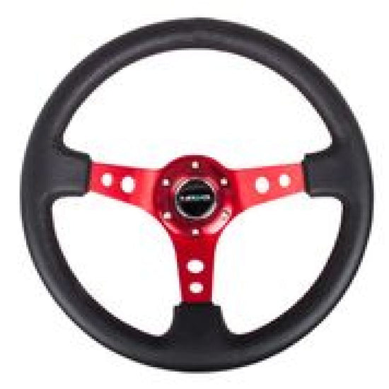 NRG Reinforced Steering Wheel (350mm / 3in. Deep) Blk Leather - RST-006RD.