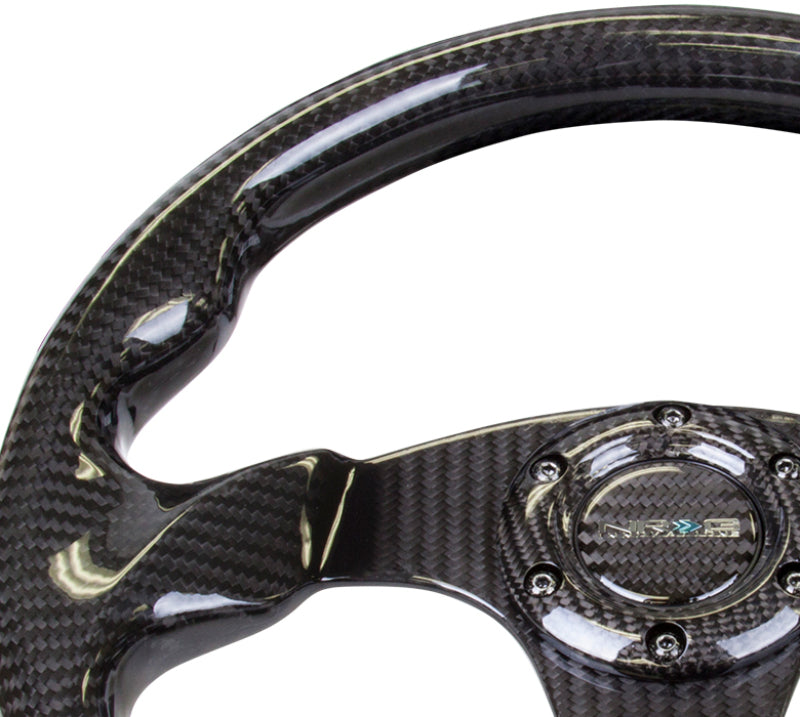 NRG Carbon Fiber Steering Wheel (320mm) Flat Bottom w/Shiny Black - ST-009CF/BK.