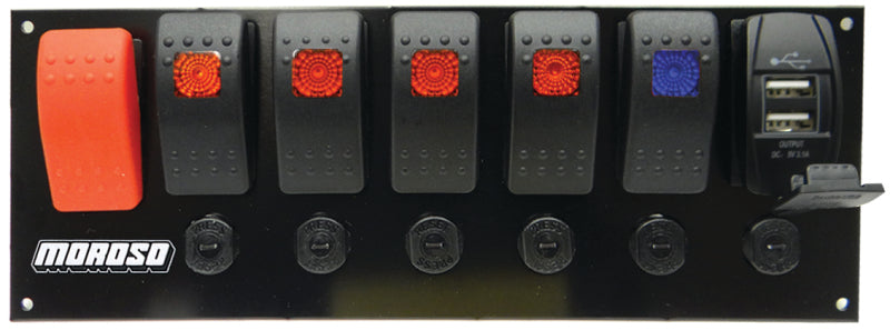 Moroso Rocker Switch Panel - Flat Surface Mount - LED - 74194.
