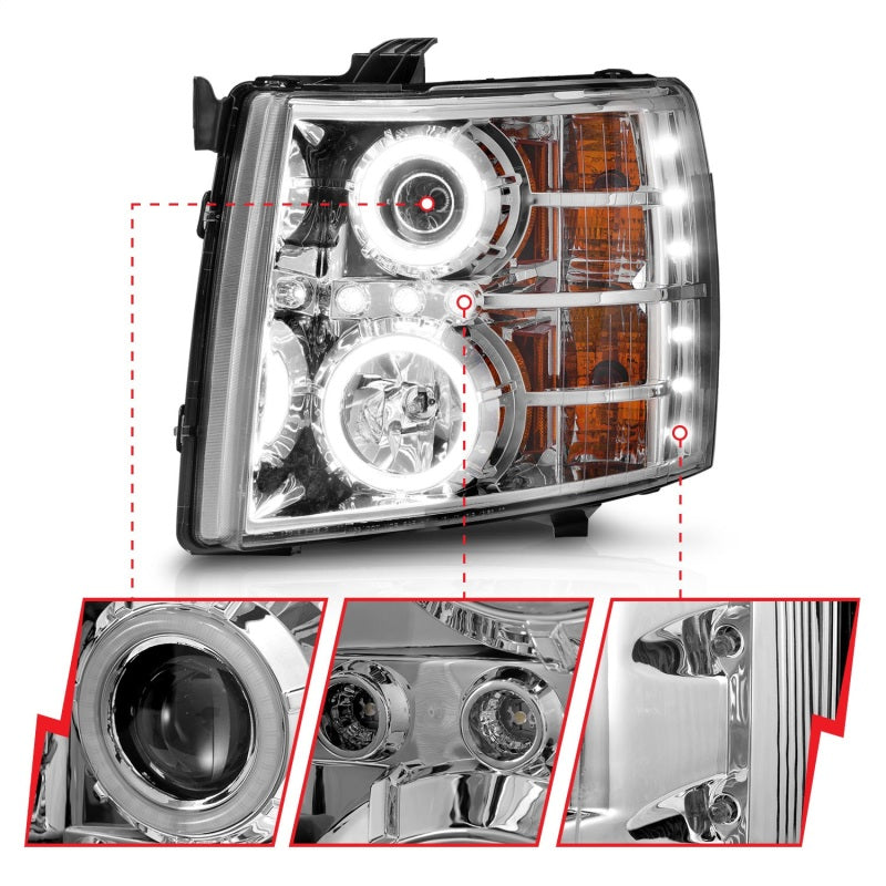 ANZO 2007-2013 Chevrolet Silverado 1500 Projector Headlights w/ Halo Chrome - 111086