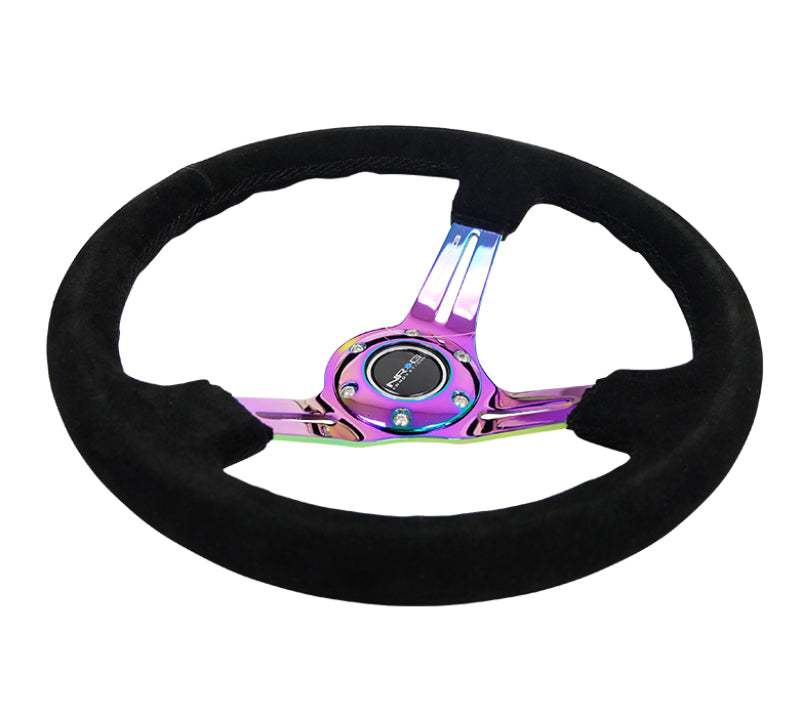 NRG Reinforced Steering Wheel (350mm / 3in. Deep) Blk Suede/Blk - RST-018S-MCBS.