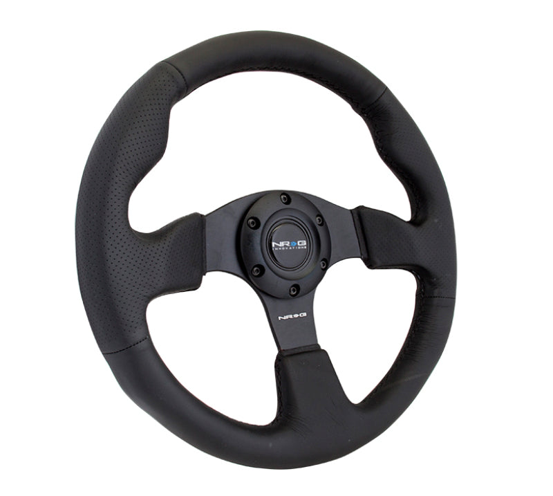 NRG Reinforced Steering Wheel (320mm) Black Leather w/Black Stitching - RST-012R.