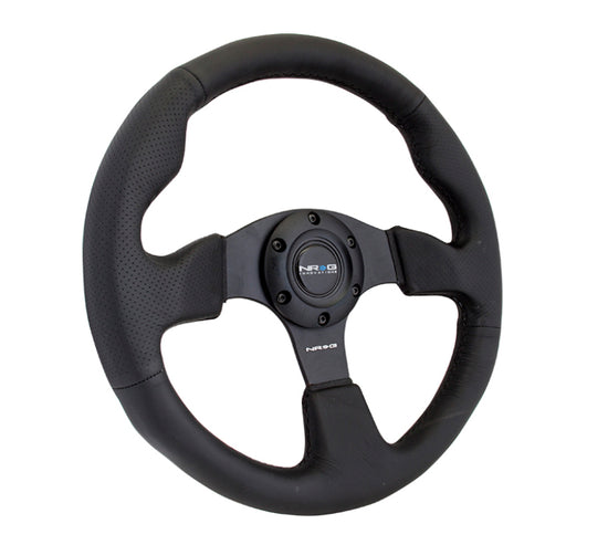 NRG Reinforced Steering Wheel (320mm) Black Leather w/Black Stitching - RST-012R.