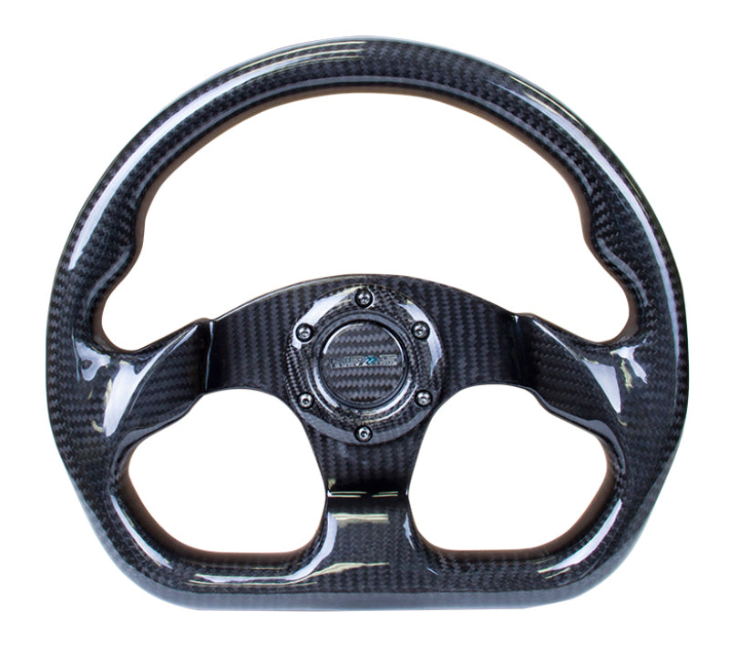 NRG Carbon Fiber Steering Wheel (320mm) Flat Bottom w/Shiny Black - ST-009CF/BK.