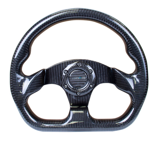 NRG Carbon Fiber Steering Wheel (320mm) Flat Bottom w/Shiny Black - ST-009CF/BK.