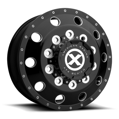 Set of 4: ATX Ao400 Baja Wheel, 22x8.25 +145 Offset 10x285.75, Gloss Black Milled Front - AO40022510301