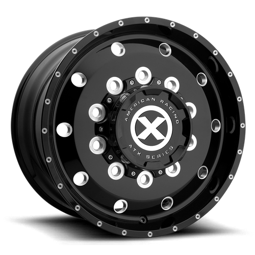 Set of 4: ATX Ao400 Baja Wheel, 22x8.25 +145 Offset 10x285.75, Gloss Black Milled Front - AO40022510303